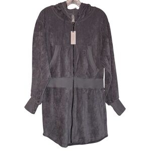 New Anthropologie Daily Practice Lounge Jacket Gray Ribbed Velour Hooded M NWT